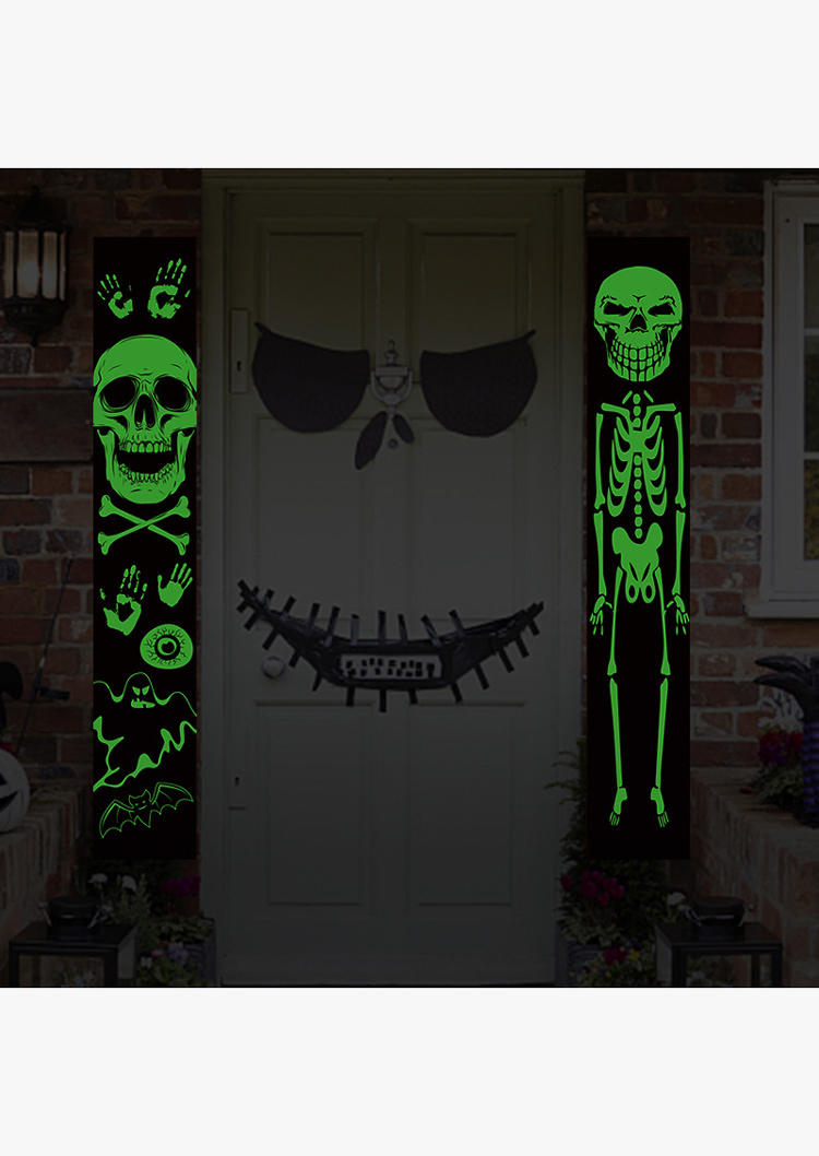

Halloween Luminous Skeleton Outdoor Porch Banner in Black. Size