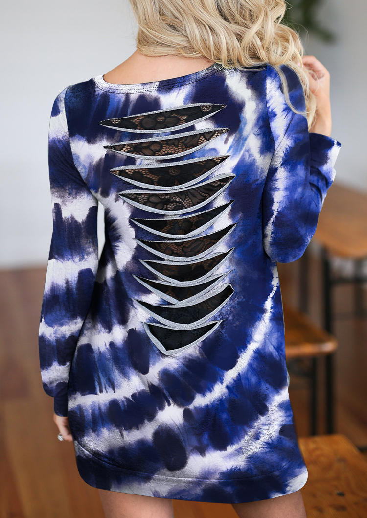 Tie Dye Hollow Out O-Neck Mini Dress