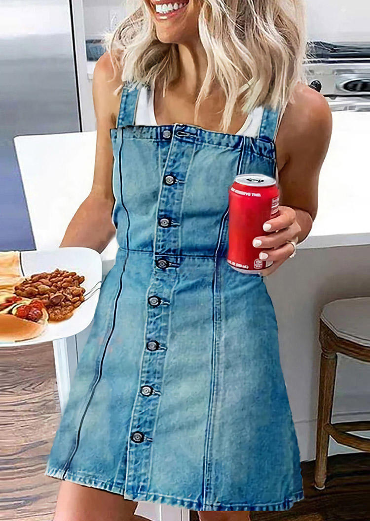 

Mini Dresses Button Denim Overall Mini Dress in Blue. Size: ,M,L,XL