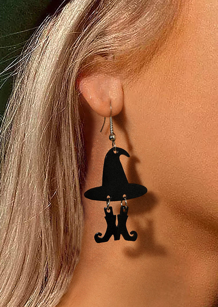 

Earrings Halloween Witch's Hat And Boots Pendant Earrings in Black. Size