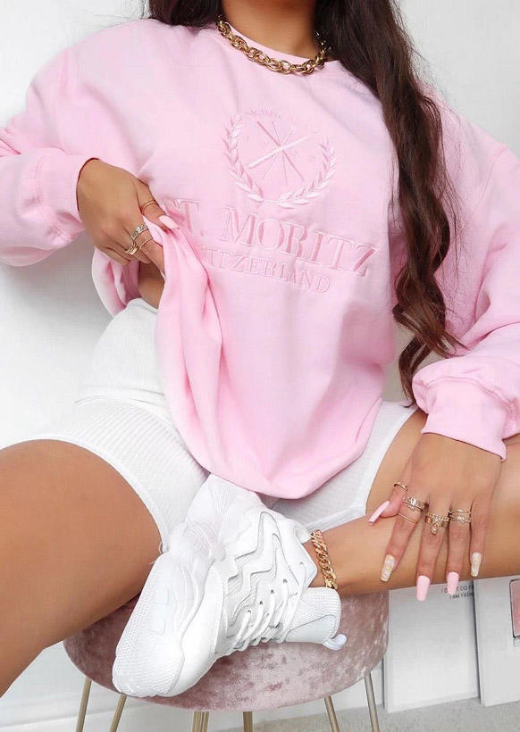 

Sweatshirts Letter Graphic Long Sleeve Sweatshirt in Pink. Size: ,M,L,XL