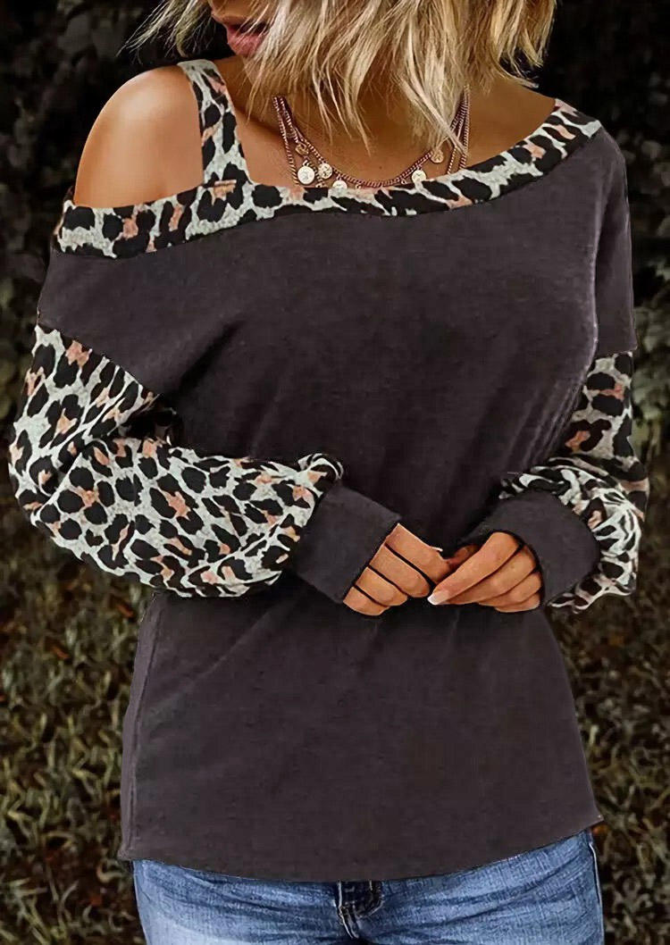Blouses Leopard One Sided Cold Shoulder Blouse in Multicolor. Size: XL