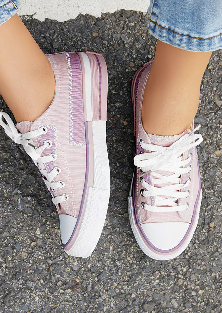 

Sneakers Lace Up Round Toe Flat Canvas Sneakers in Purple. Size: ,37,38,39,40