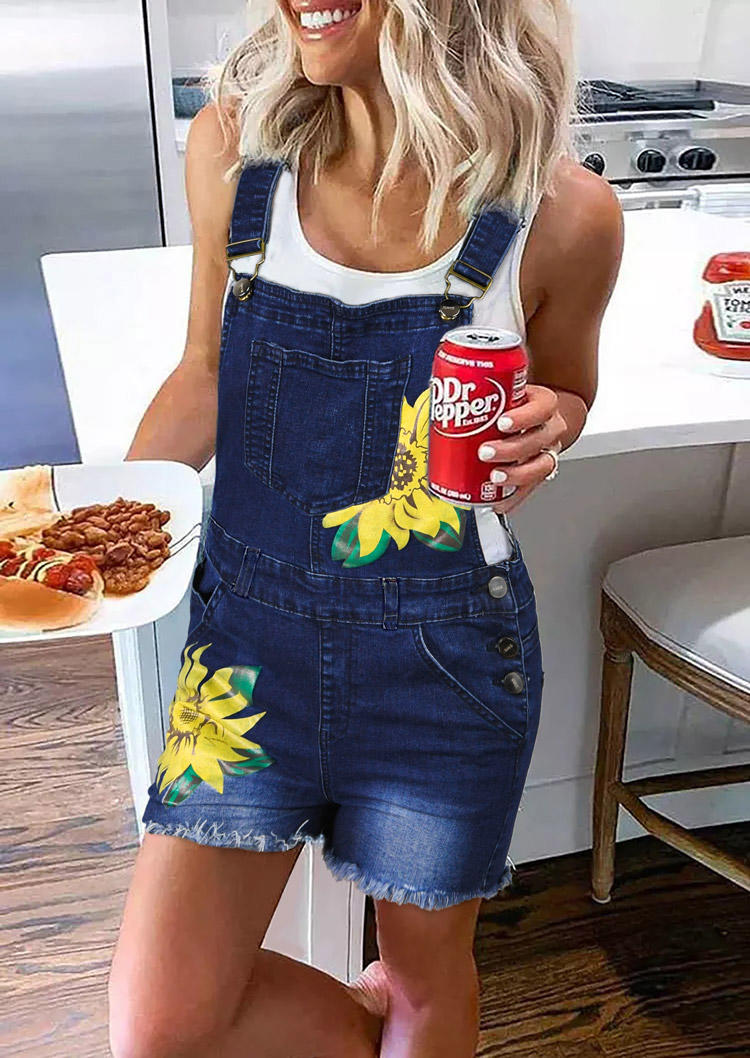Sunflower Pocket Button Denim Overall Romper - Blue