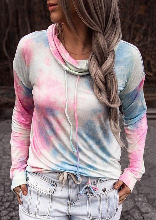 Sweatshirts Tie Dye Long Sleeve Cowl Neck Sweatshirt in Multicolor. Size: L,M,S,XL