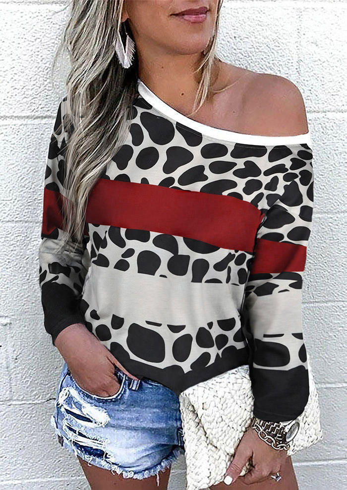 Leopard Color Block Pullover Sweatshirt