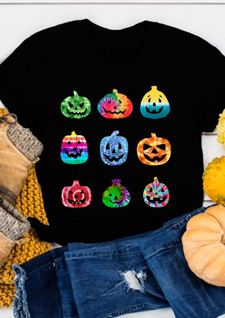 

T-shirts Tees Halloween Colorful Pumpkin Face T-Shirt Tee in Black. Size