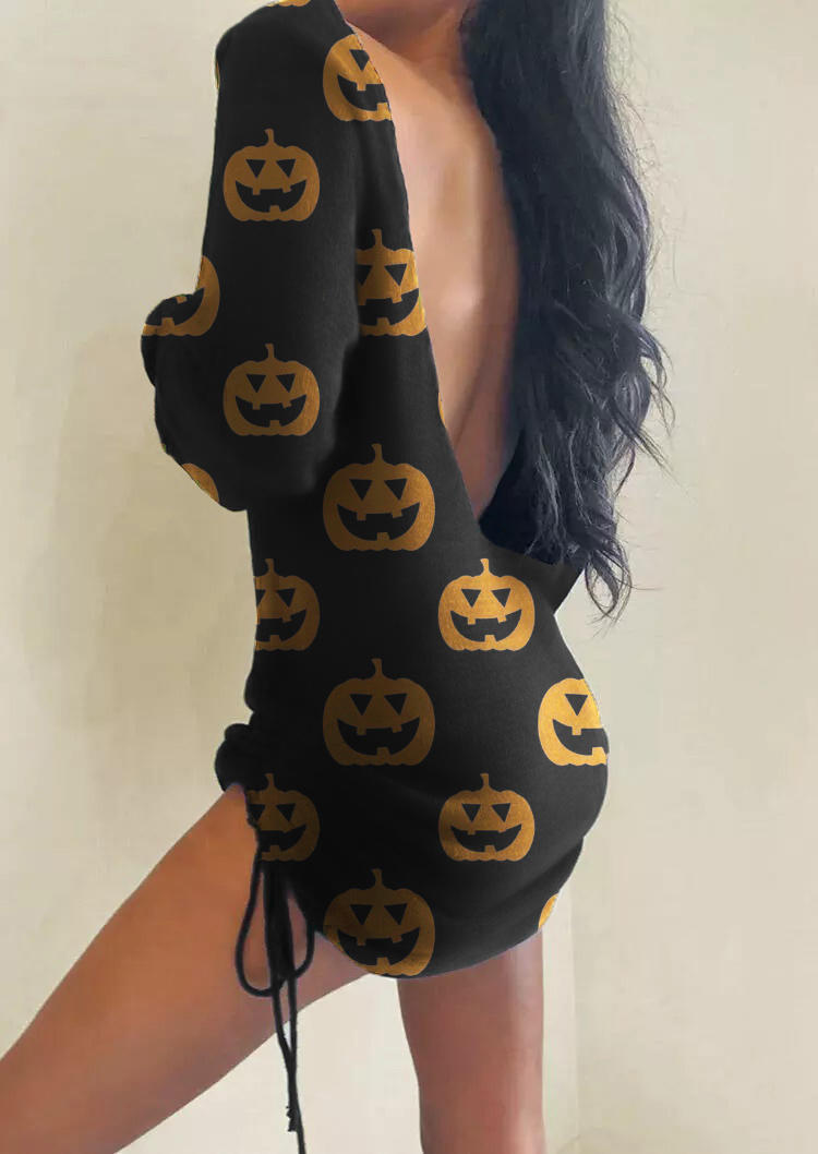 

Mini Dresses Halloween Pumpkin Face Open Back Drawstring Mini Dress in Black. Size: ,M,L,XL