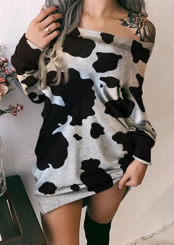 

Mini Dresses Cow Long Sleeve Off Shoulder Mini Dress in Gray. Size: ,M,L,XL