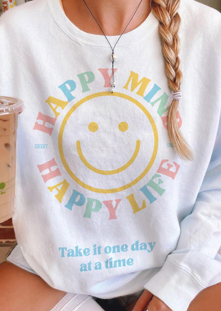 

Sweatshirts Smiley Happy Life Long Sleeve Sweatshirt in White. Size: ,M,L,XL