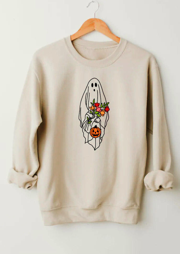 Halloween Pumpkin Ghost Floral Sweatshirt - Beige