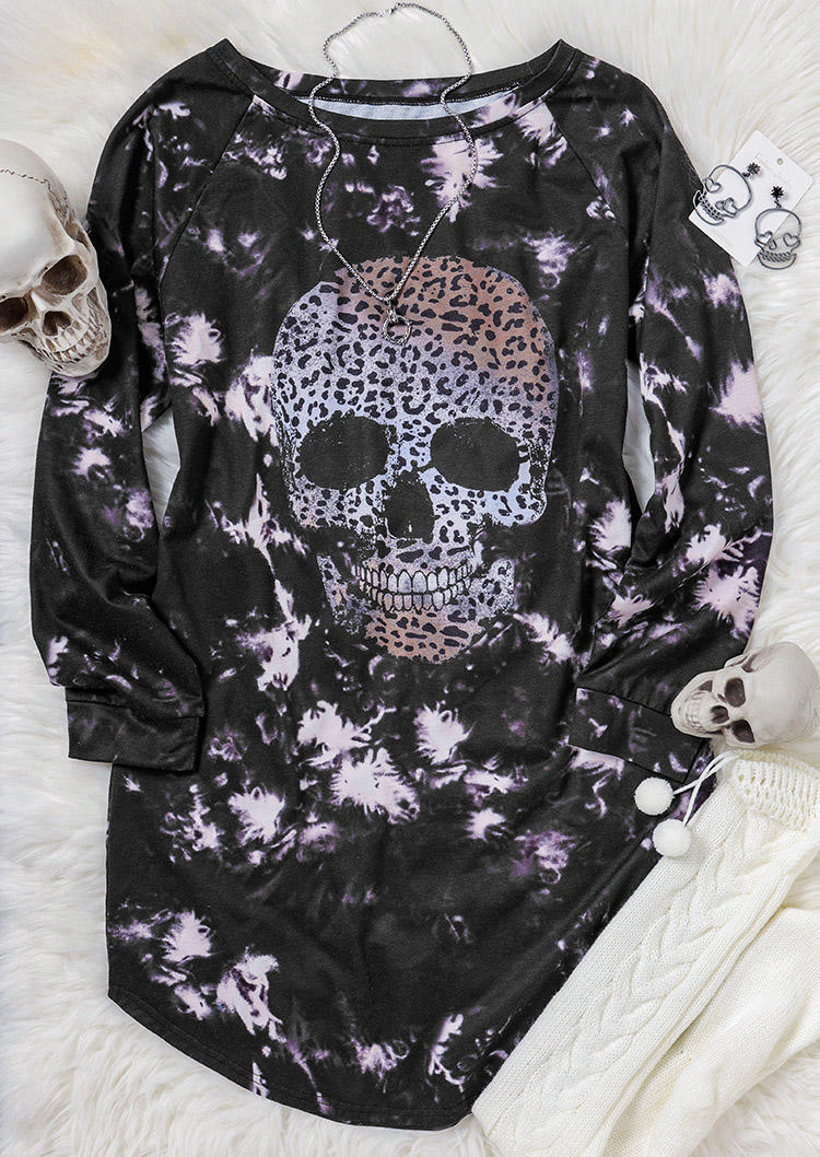 

Mini Dresses Tie Dye Leopard Skull Long Sleeve Mini Dress in Multicolor. Size