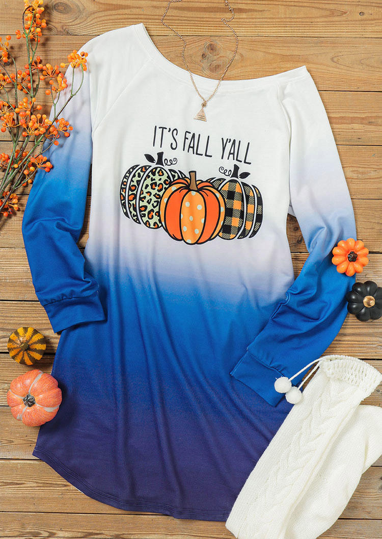 Mini Dresses Gradient It's Fall Y'all Pumpkin Mini Sweatshirt Dress in Multicolor. Size: L,M,S