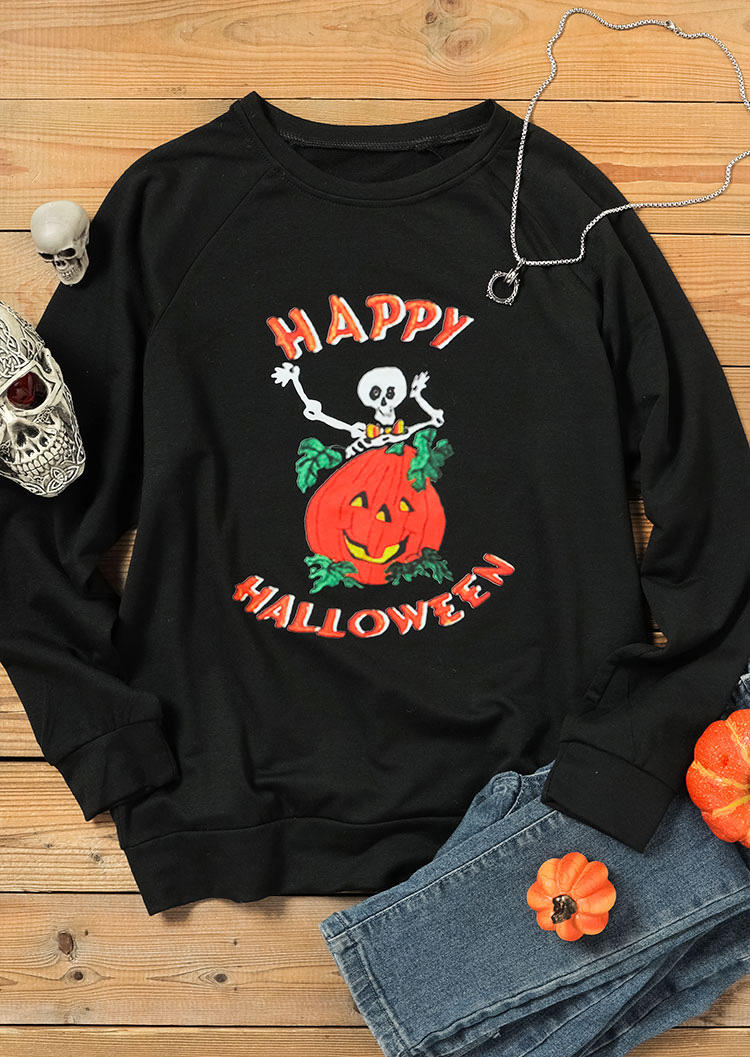 

Sweatshirts Happy Halloween Pumpkin Skull Pullover Sweatshirt in Black. Size