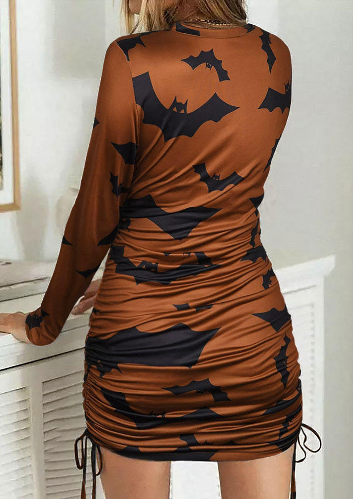Halloween Bat Ruched Drawstring Mini Dress