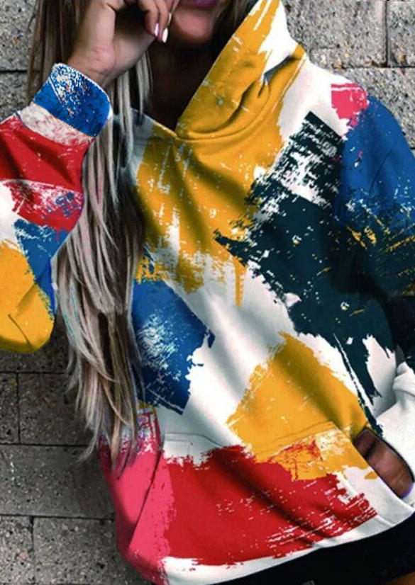 

Hoodies Graffiti Kangaroo Pocket Pullover Hoodie in Multicolor. Size
