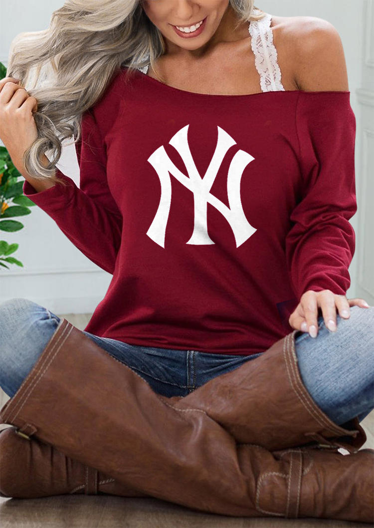 

Sweatshirts New York Yankees Long Sleeve Sweatshirt without Lace Camisole in Burgundy. Size: ,M,L,XL