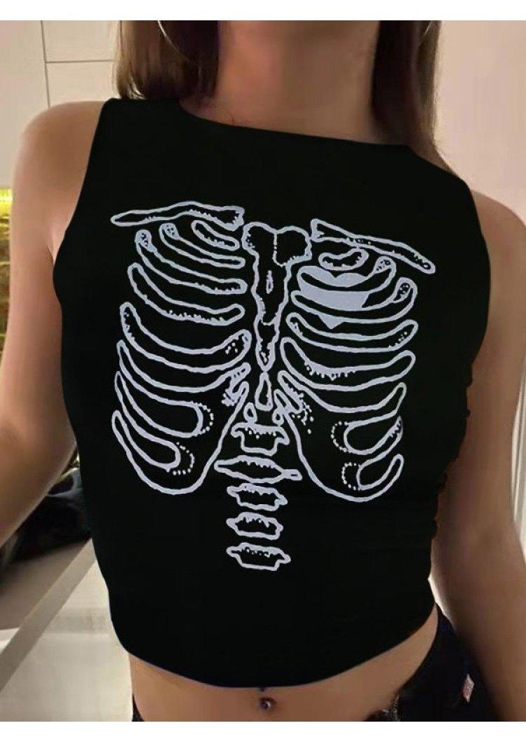 

Crop Tops Skeleton Crop Tank Top in Black. Size: ,M,L