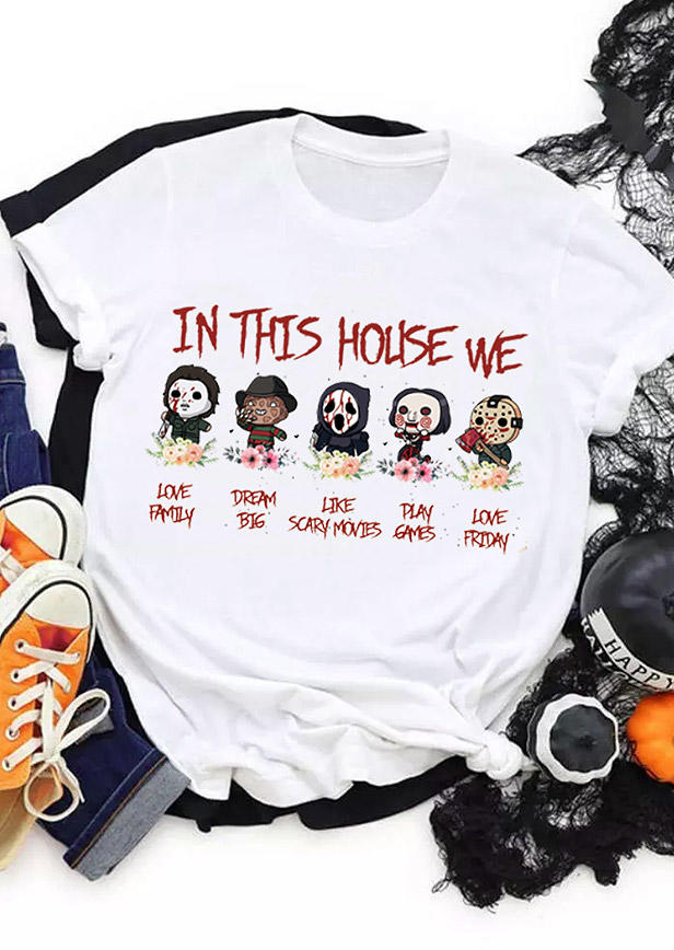 T-shirts Tees In This House We Horror Bleached T-Shirt Tee in Orange. Size: L,XL