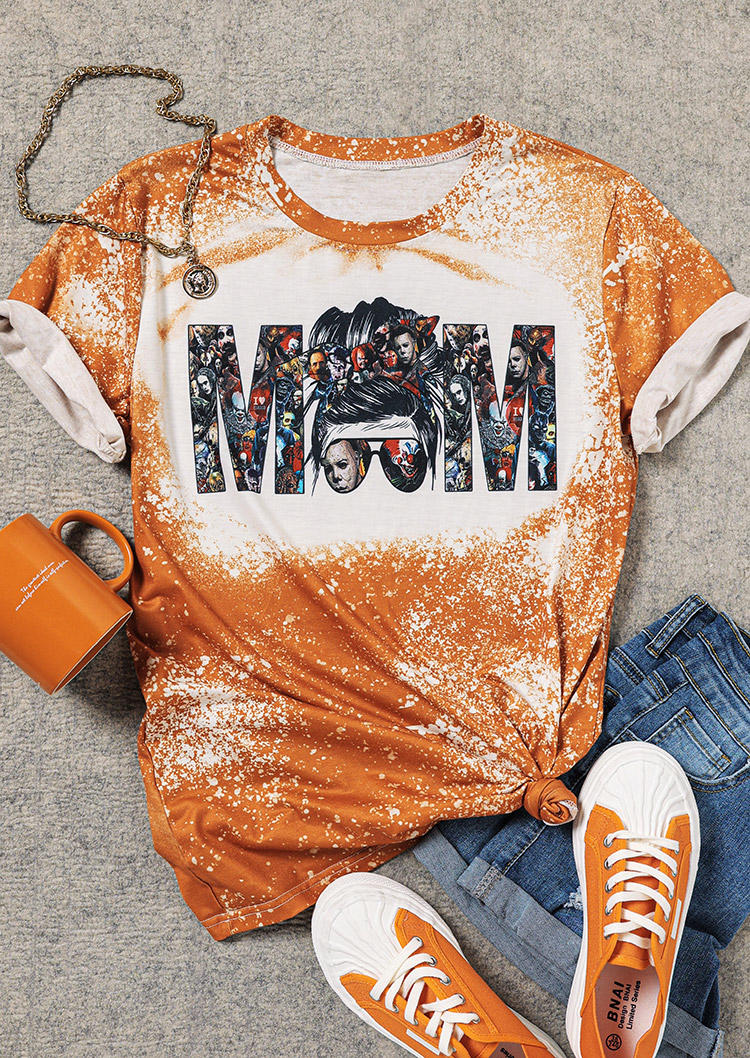 T-shirts Tees Horror Movie Character Mom Skull T-Shirt Tee in Orange. Size: M,L,XL