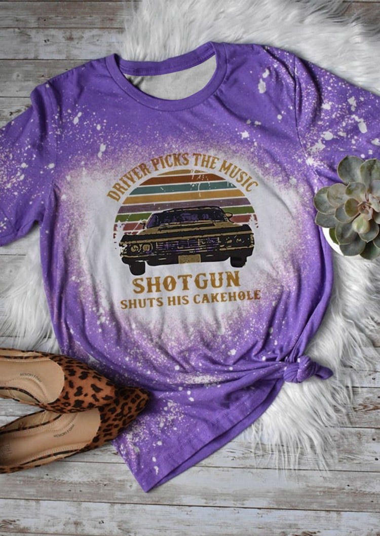 T-shirts Tees Driver Picks The Music Shot Gun Bleached T-Shirt Tee in Purple. Size: L,M,S