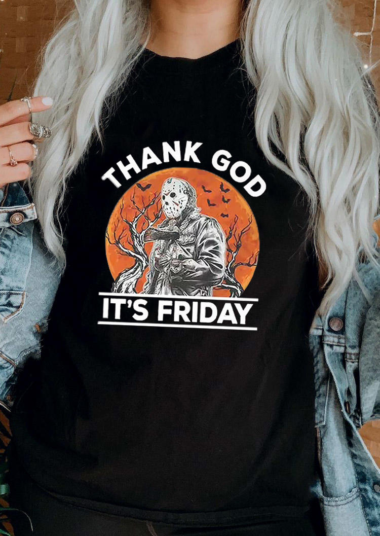 

T-shirts Tees Thank God It's Friday Horror Movie Character T-Shirt Tee in Black. Size: ,L