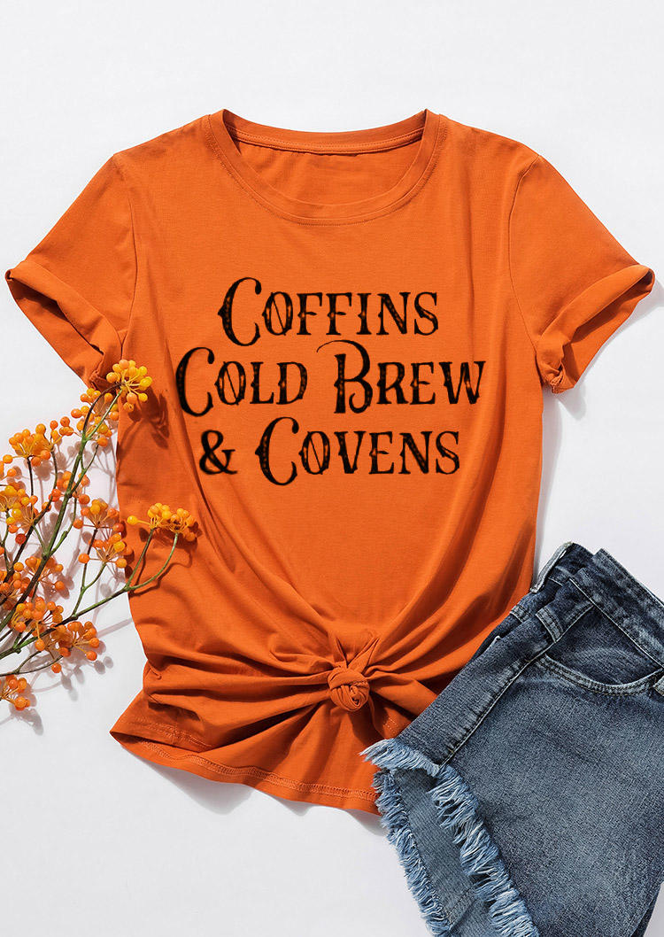 

T-shirts Tees Coffins Cold Brew And Covens T-Shirt Tee in Orange. Size: ,XL