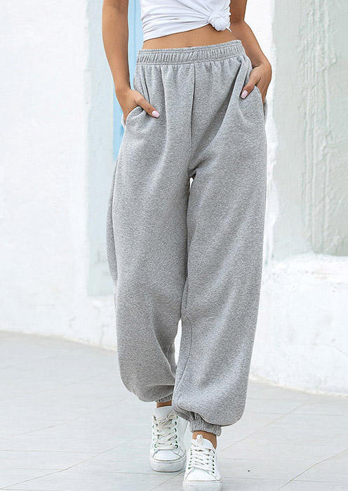 

Pants Pocket Elastic Waist Casual Sweatpants in Gray. Size: ,M,L,XL
