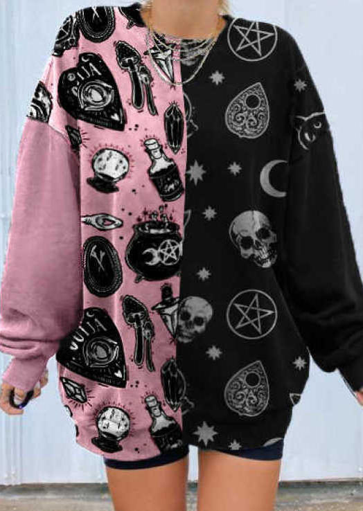 

Sweatshirts Skull Heart Color Block Sweatshirt in Multicolor. Size: ,M,L,XL