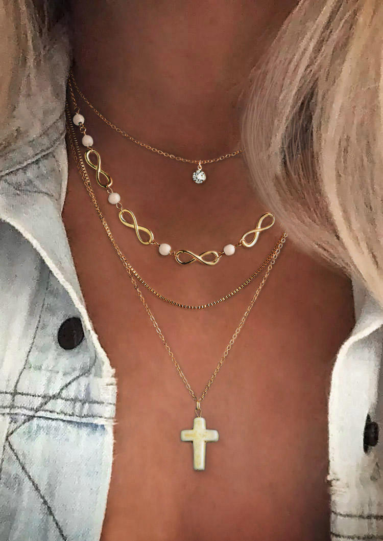 

Necklaces Multi-Layered Infinite Cross Turquoise Rhinestone Necklace in Green. Size