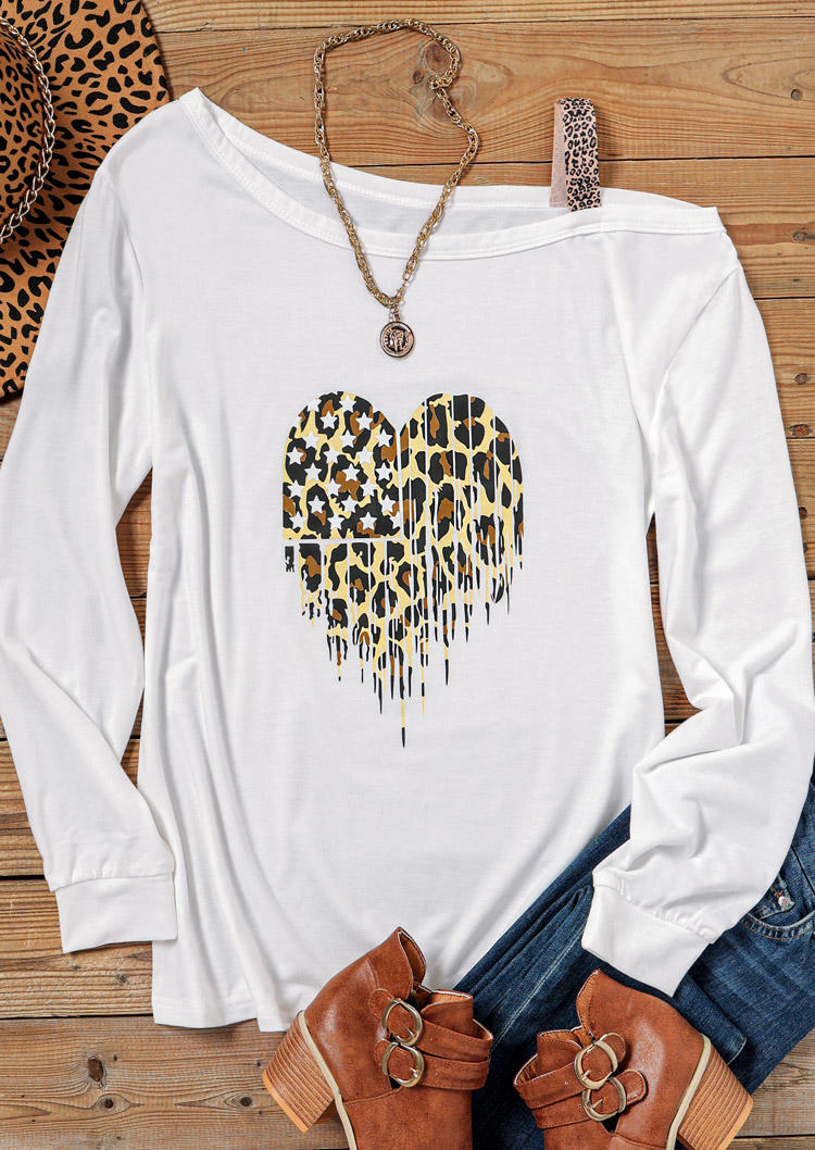 

Blouses Leopard Heart Long Sleeve Blouse in White. Size