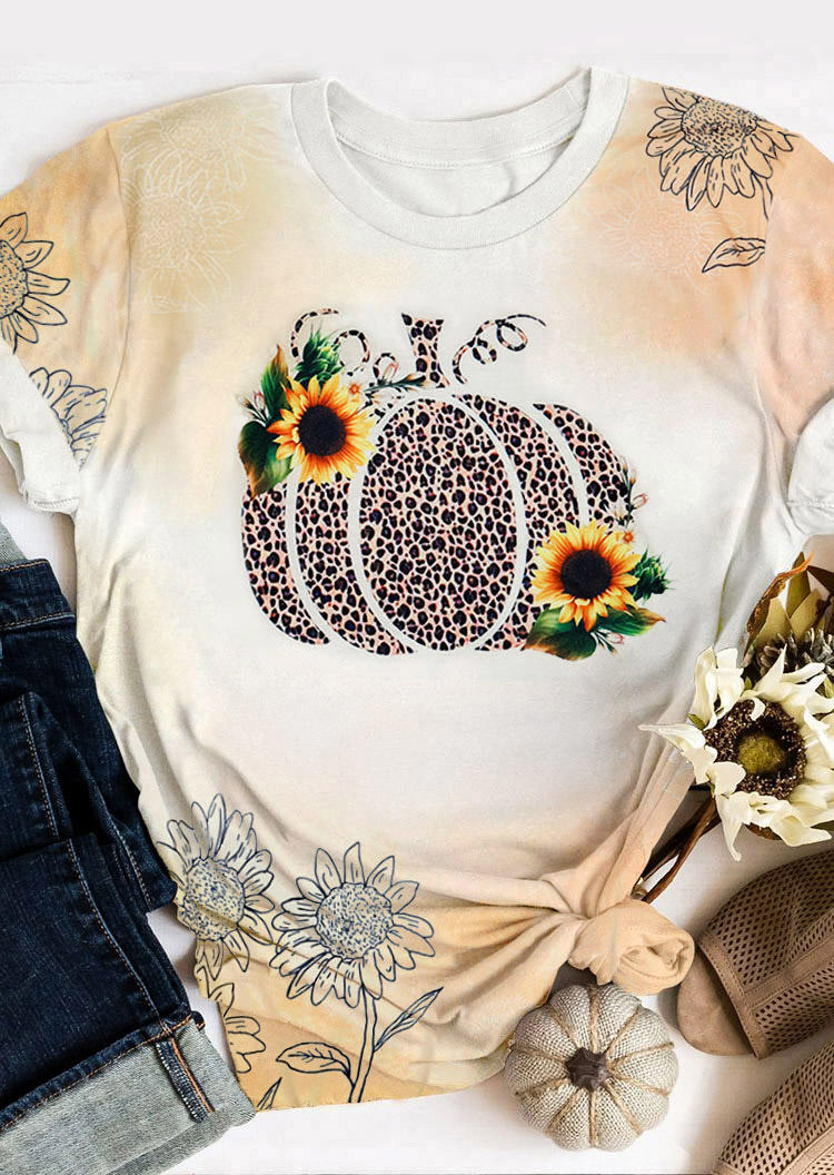 

T-shirts Tees Leopard Pumpkin Sunflower Bleached T-Shirt Tee in Multicolor. Size