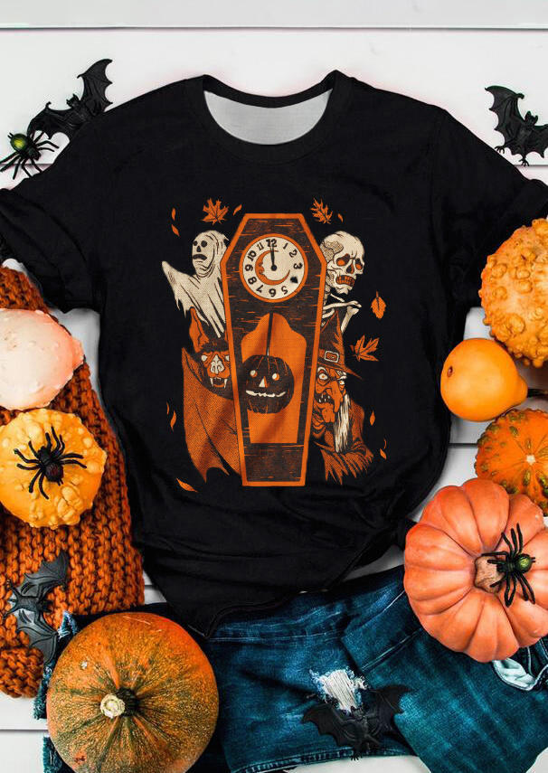 

T-shirts Tees Halloween Skeleton Ghost O-Neck T-Shirt Tee in Black. Size