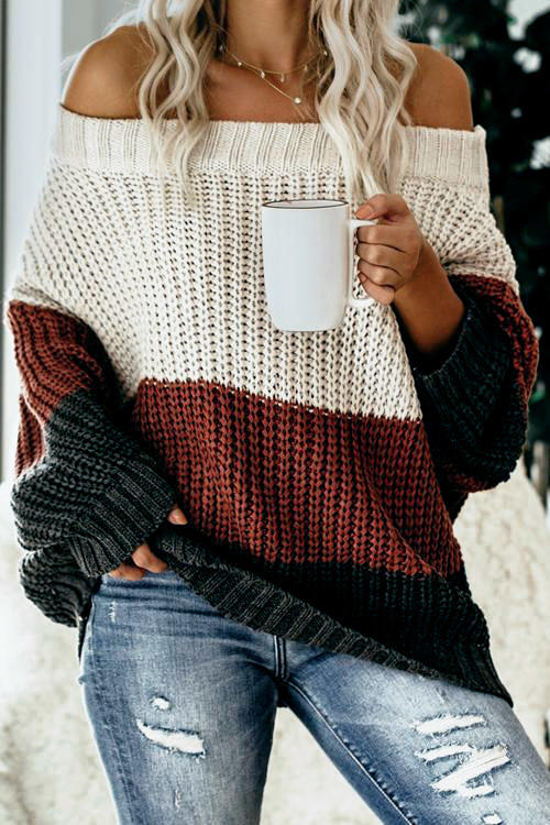 Color Block Knitted Loose Sweater