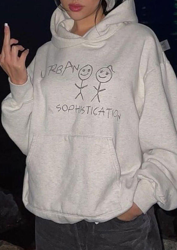 

Hoodies Letter Graphic Kangaroo Pocket Pullover Hoodie in Light Grey. Size