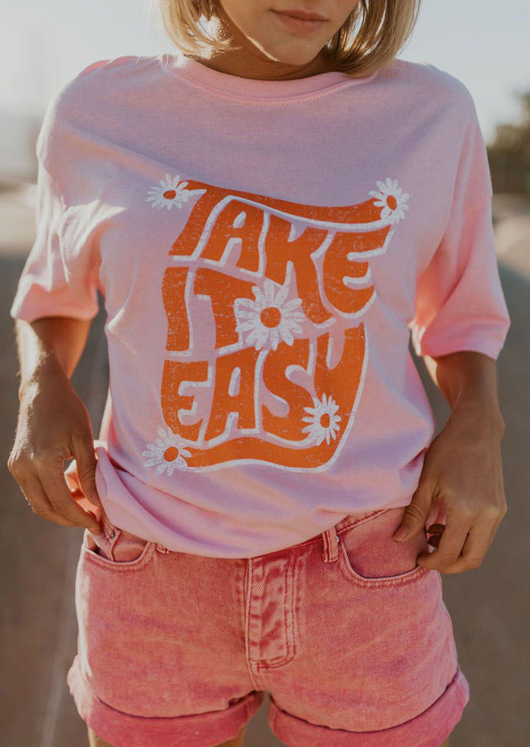 

T-shirts Tees Take It Easy Daisy O-Neck T-Shirt Tee in Pink. Size: ,M,L,XL