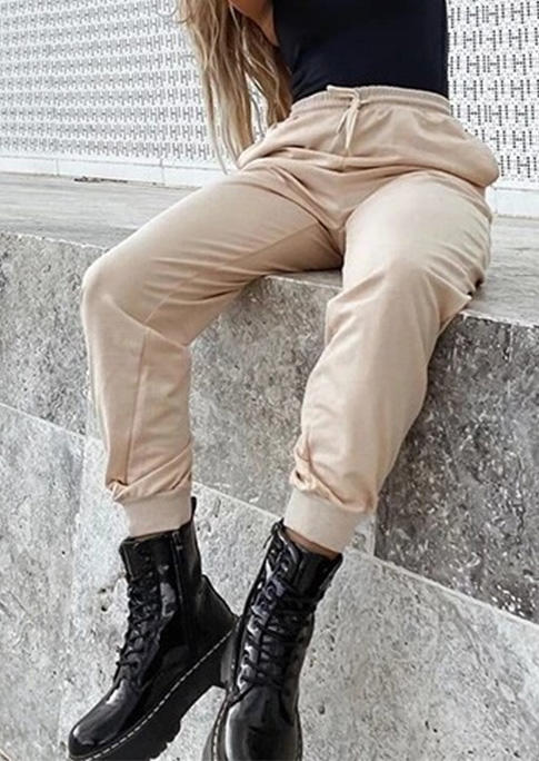 

Pants Drawstring Elastic Waist Casual Pants in Khaki. Size: ,M,L,XL