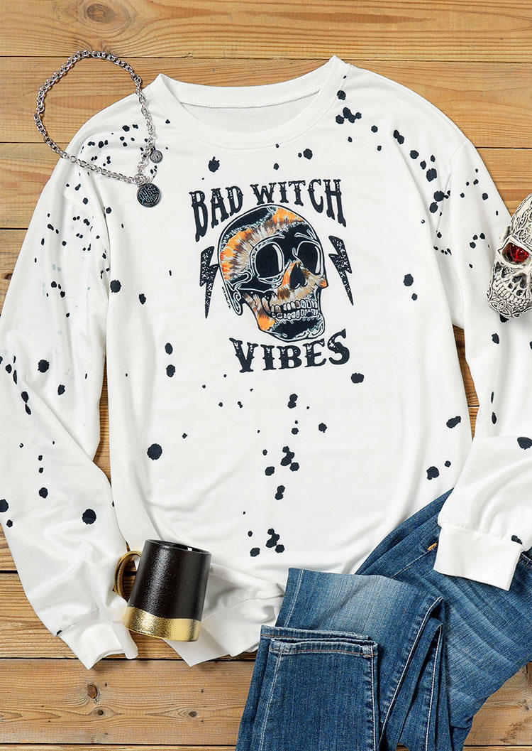 

Sweatshirts Skull Bad Witch Vibes Pullover Sweatshirt in White. Size: ,XL