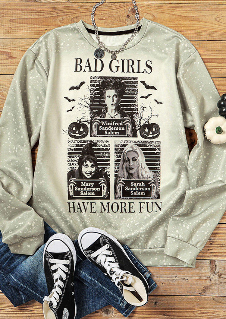 Halloween Bad Girls Pumpkin Bleached Sweatshirt - Light Khaki