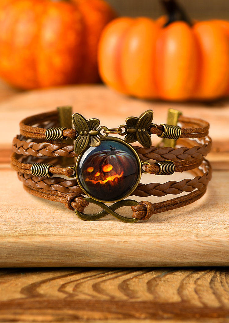 

Bracelet Halloween Pumpkin Cat Multi-Layered Braided Bracelet in Pattern1. Size