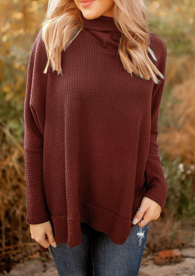 

Sweaters Turtleneck Waffle Long Sleeve Sweater in Burgundy. Size