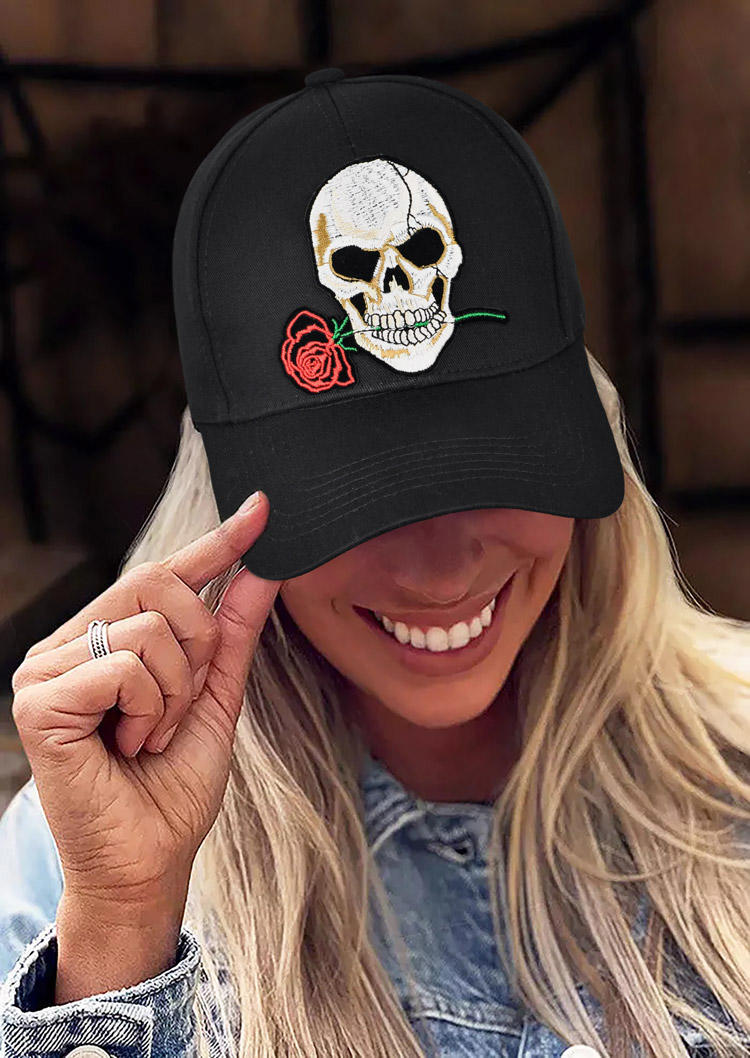 

Hats Halloween Skull Rose Baseball Cap in Black. Size