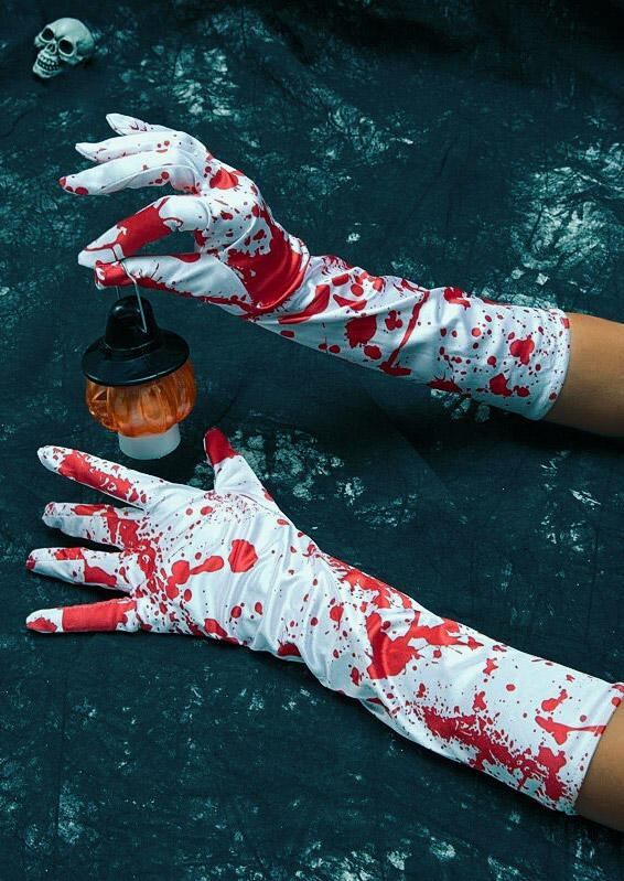 

Gloves Halloween Skeleton Hand Blood Long Gloves in Black. Size