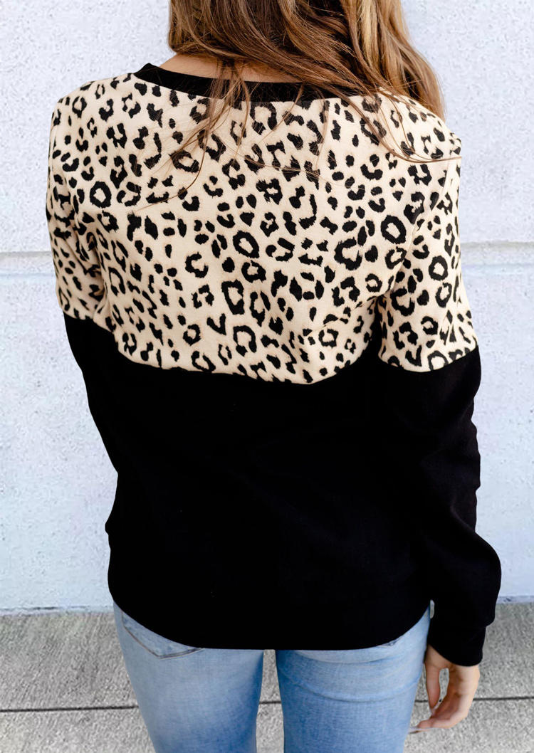

Sweatshirts Color Block Leopard O-Neck Pullover Sweatshirt in Black. Size: ,L,XL
