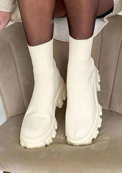 Boots Knitted Waterproof Platform Boots in White. Size: ,38,39,40,41