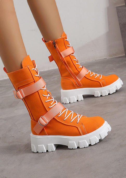 

Boots Zipper Buckle Criss-Cross Boots in Orange. Size: ,37,38,39,40