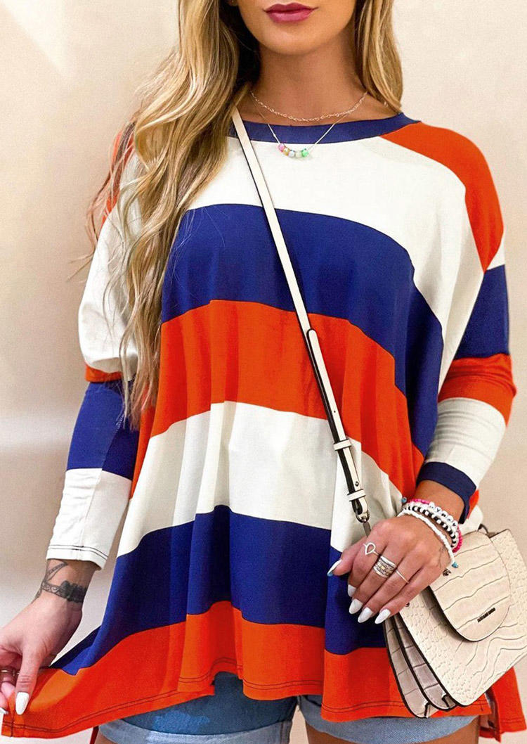 

Blouses Color Block Striped Long Sleeve Blouse in Multicolor. Size