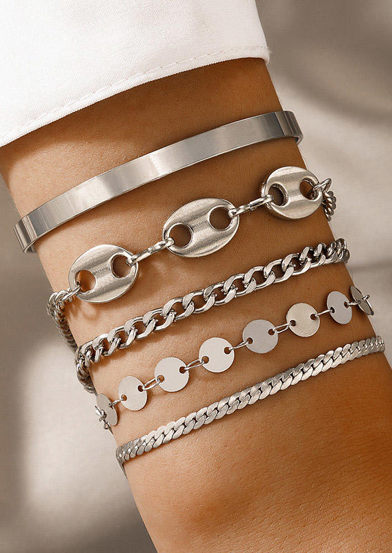 

Bracelet 5Pcs Simple Hollow Out Alloy Bracelet in Silver. Size