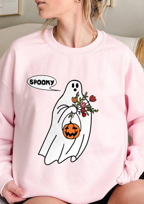 

Sweatshirts Halloween Spooky Ghost Pumpkin Face Sweatshirt in Pink. Size: ,M,L,XL