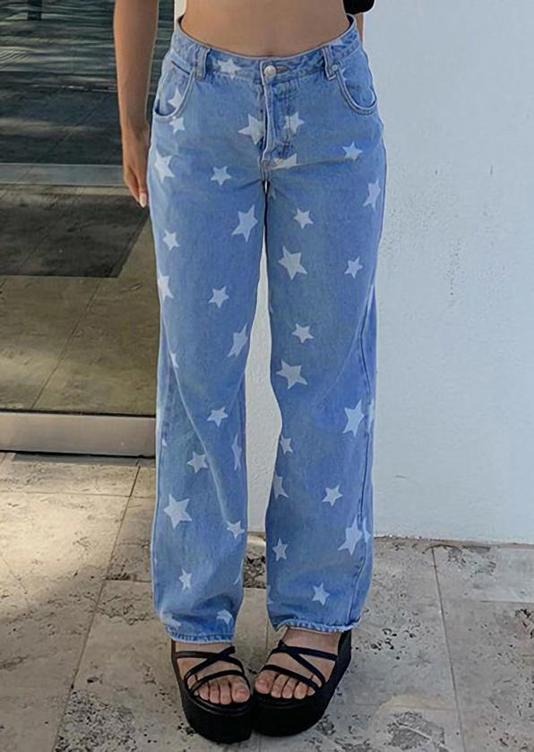 

Pants Star Button Pocket Denim Pants in Blue. Size: ,M,L,XL